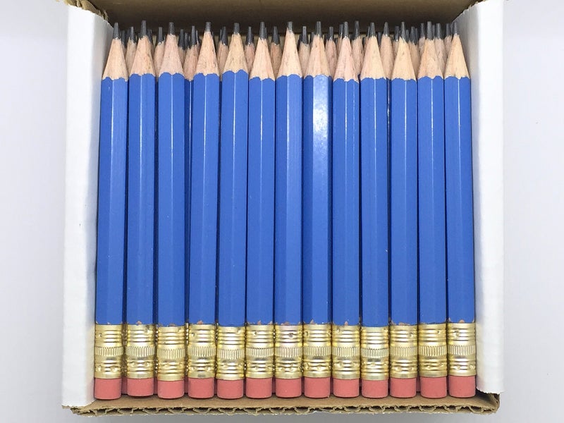 Express Pencils Half Pencils with Eraser - Golf, Pew, Short, Mini, Non Toxic - Hexagon, Sharpened, #2 Pencil, Color - Blue, Box of 72 (half gross) Blue Golf Pocket Pencils â„¢ - Image 1